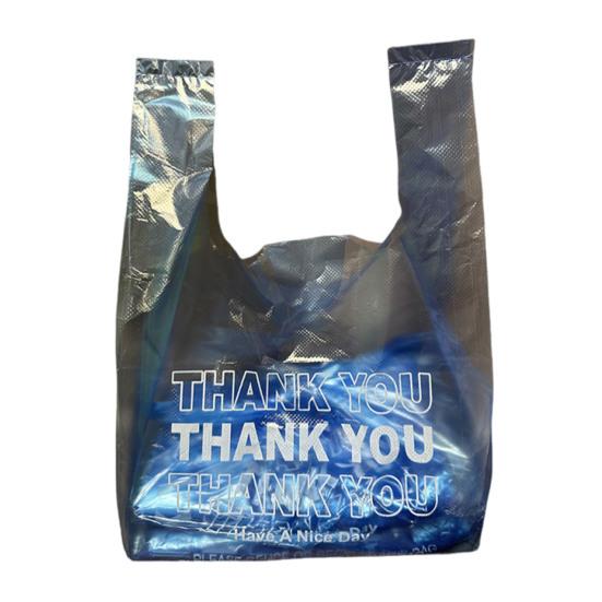 

50 шт. Сумки для продуктов с ручками, прочные пластиковые сумки для покупок, сумки-тоуты «Спасибо» для розничных магазинов, упаковка для еды на вынос Small синий
