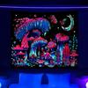 Onivein Blacklight Mushroom Tapestry Glow in the Dark Fantasy Plant Tapestry UV Reactive Moon Butterfly Frog Tapestries Poster Wall Hanging for