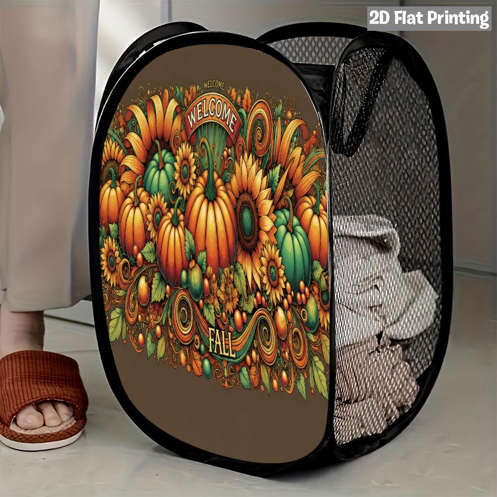 1Pcs Autumn Sunflower Pumpkin Series 3 Pop-Up Laundry Hamper Expandable Mesh Hamper Basket for Room Bedroom Bathroom Organization Contemporary Storage