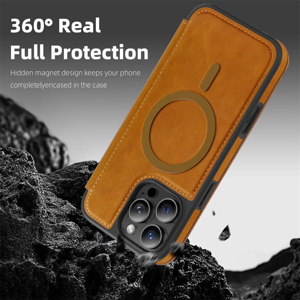 Magnetic Flip Leather Phone Case For iPhone Air 17 16E 15 16 Pro Max 14 13 12 11 Slot Card Wallet Magnet Bag Holder Back Cover