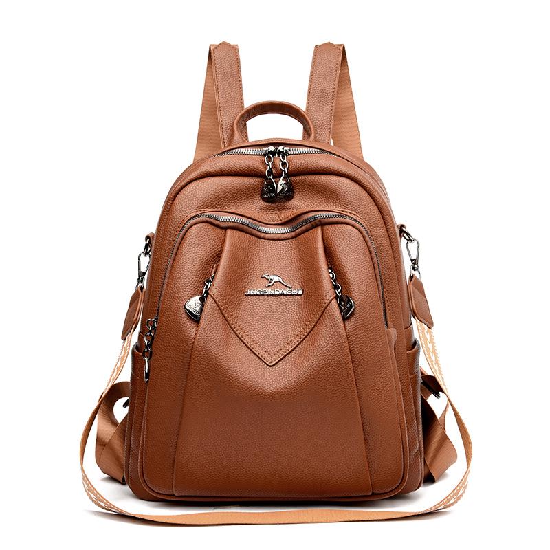 

2025 Женский универсальный рюкзак из мягкой кожи - Модный, дорожная сумка большой вместимости светло-коричневого