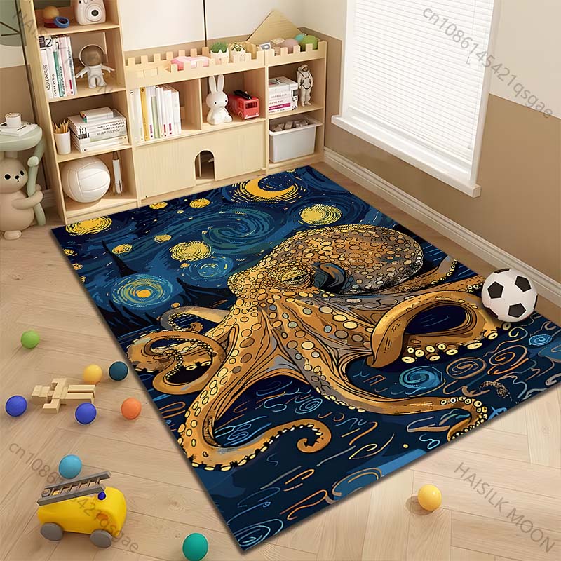 Multiple Sizes Octopus and Starry Night Carpet for Living Room Bedroom Sofa Home Decor Rug Non-slip Floor Mat Luxury Gift