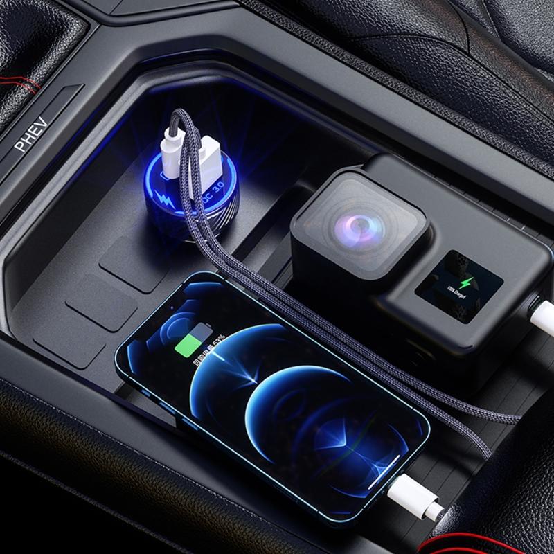 Universal QC3.0 USB Dual Port USB C Type C PD Car Adapter Fast Car Charger with for Touch Power Switch LED Backlight