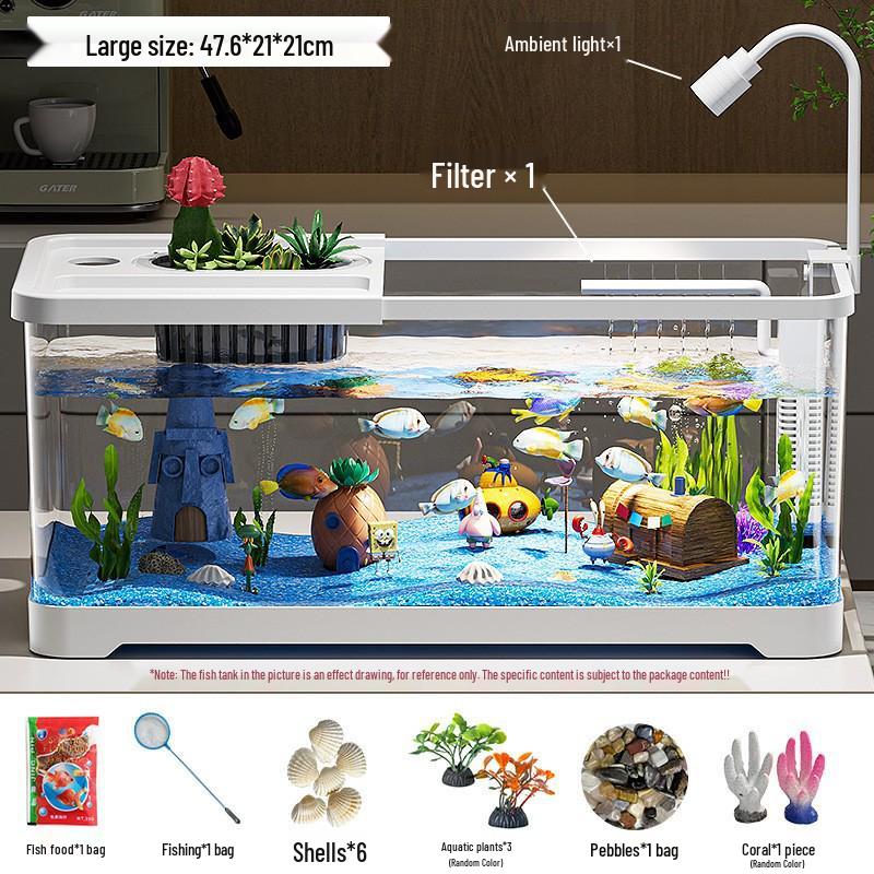Premium Desktop Aquarium with Ecological Filtration and Oxygenation - High Transparency Fish and Turtle Tank for Home or Office