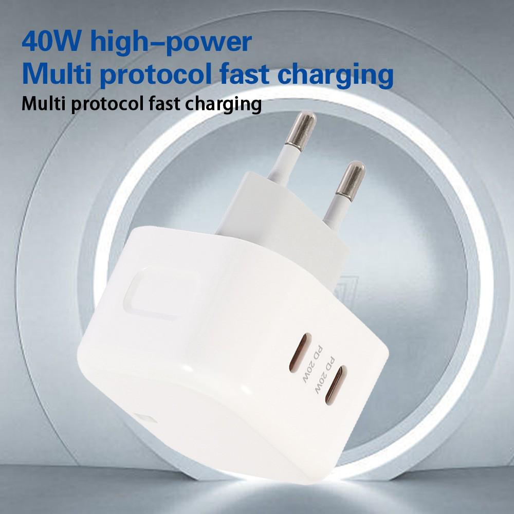 40W Dual-Line PD Fast Charger Type-C Dual-Port Flash Charge Travel Adapter