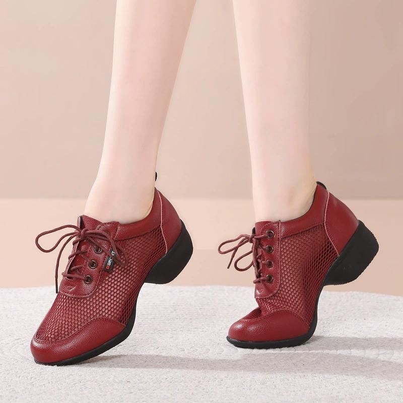 New Mesh Square Dance Shoes For Women Breathable Modern Dancing Shoes Anti Slip Warm Height Increasing Jazz Commuting Shoes