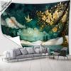 1Pc Gorgeous Golden Trees Green Tapestry Wall Hanging, Decorative Fabric Poster for Bedroom, Living Room, Dorm & Home Decor