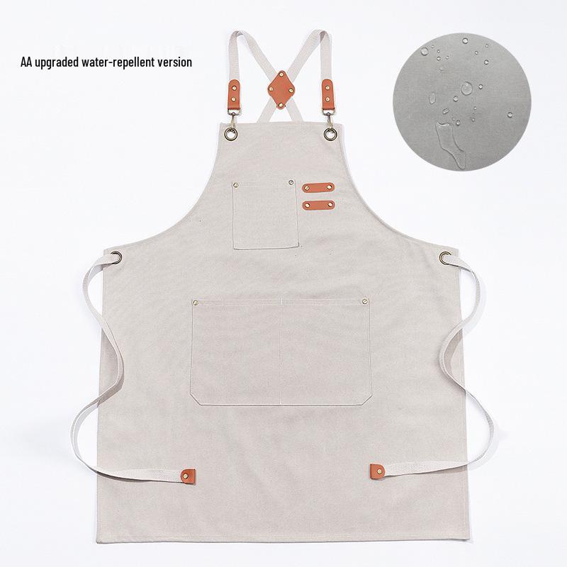 Waterproof Thickened Cotton Denim Apron - Oil and Stain Resistant, Solid Color Design for Household Kitchen Use