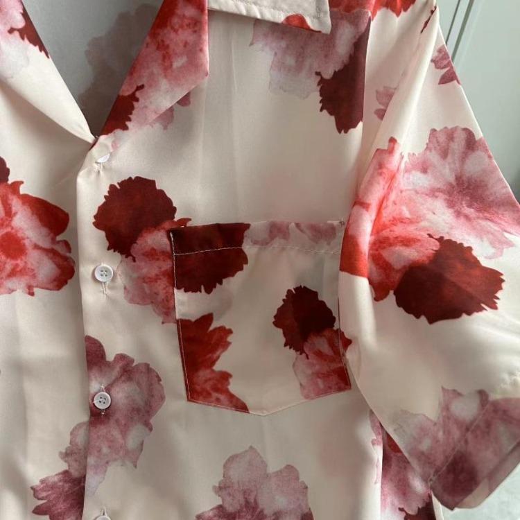 Vintage Floral Print Women Blouse Casual Loose Fit Turn Down Collar Leaf Design Chic Single Breasted Ladies Top