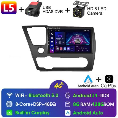 FortressFor Honda Civic9 2013 2014 2015 2016 Android 12 Carplay Car Radio Multimedia Video Player GPS Navigation 2 Din Autoradio