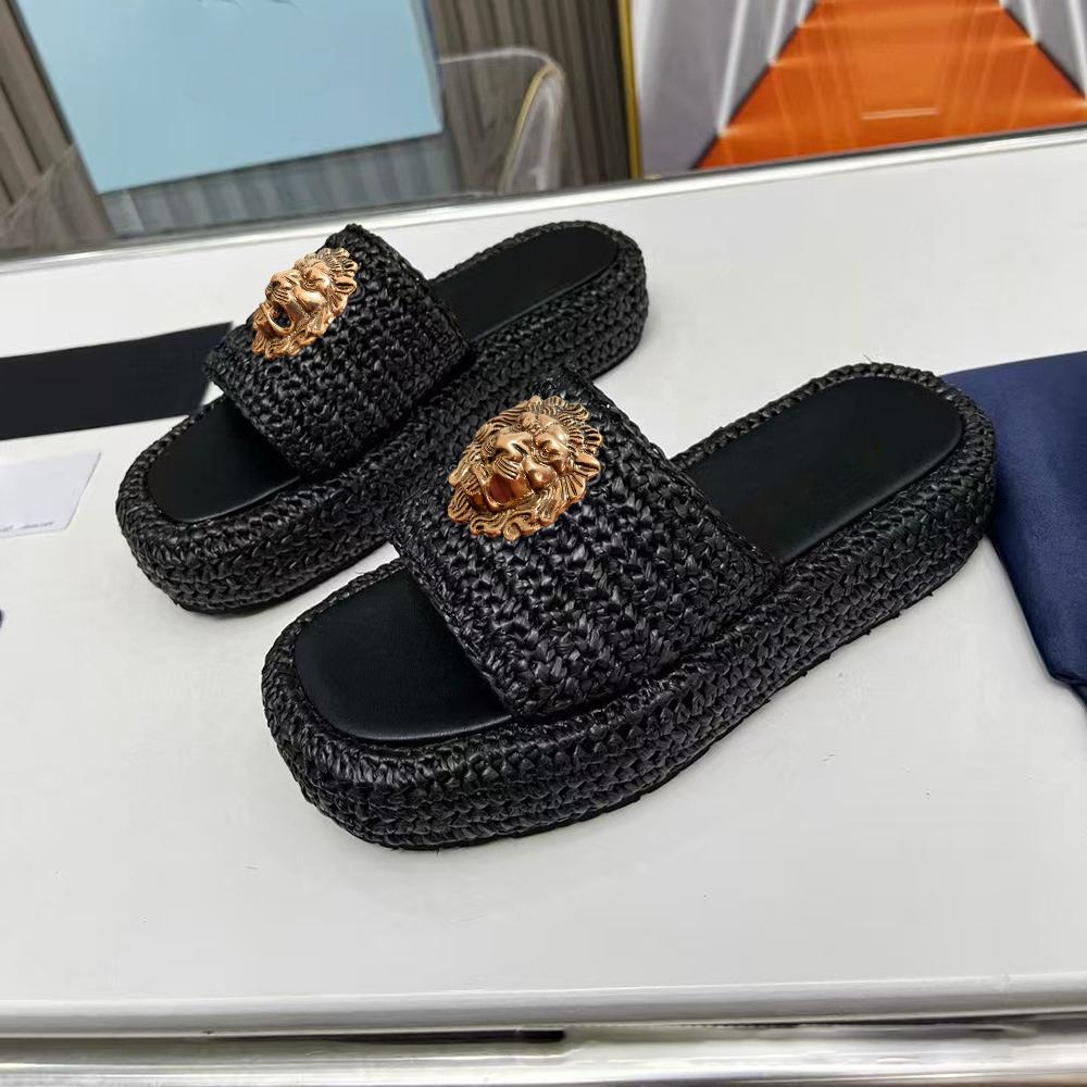 

Handmade Knitted Thick Bottom Slippers Women s Casual Fashionable Outerwear Rubber Outsole 2025 Summer Best Seller Slippers34-42 42 чёрный