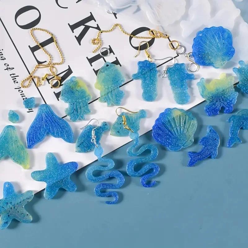 1Set Ocean Series Earring Resin Silicone Molds 20 Pairs Earring Hooks 40pcs Jump Rings In Golden And Slivery