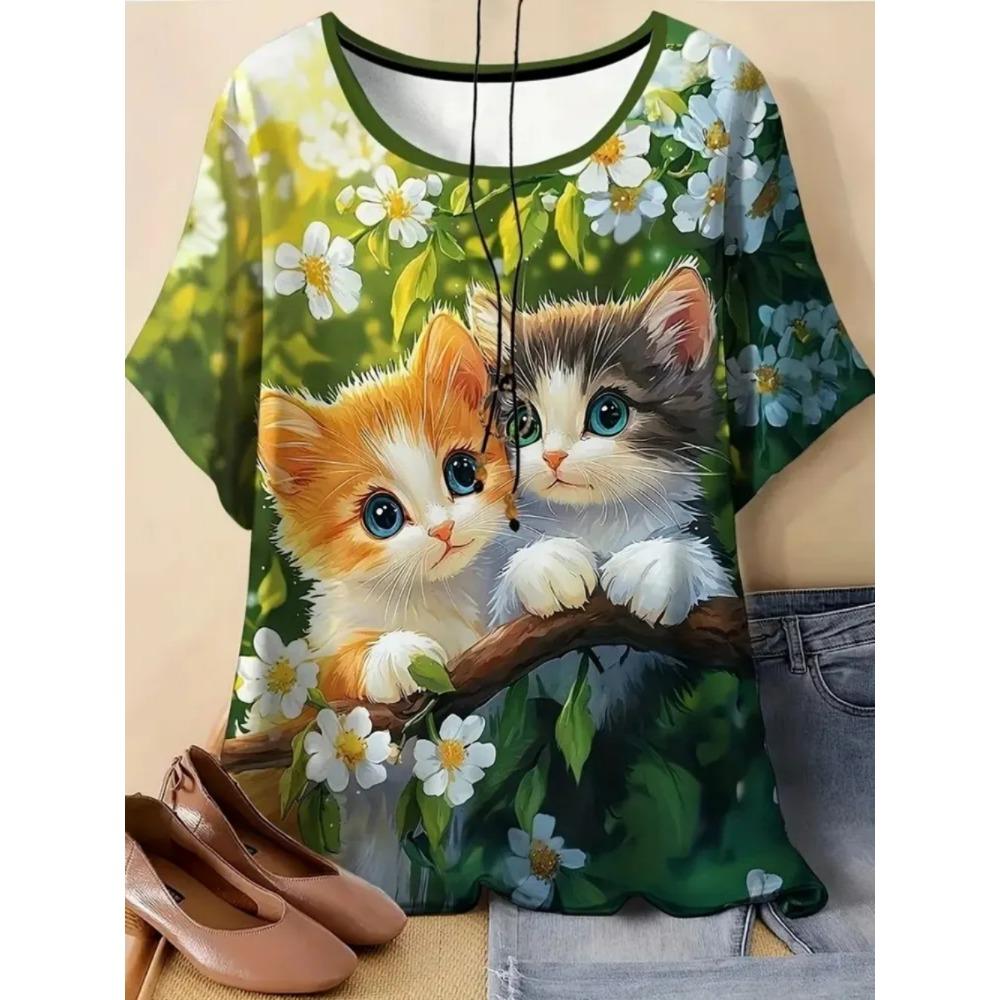 Ladies Fashionable Comfortable T-shirt Interesting Animal Patterns Loose Breathable Large Size Short Sleeved T-shirt