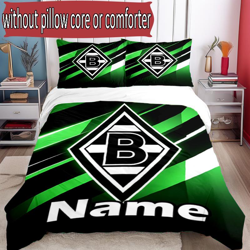 3pcs Duvet Cover Set (1*Duvet Cover + 2*Pillowcase, Without Core), Custom Name Borussia Monchengladbach Pattern Bedding Set, Home Bedroom Decor Gift