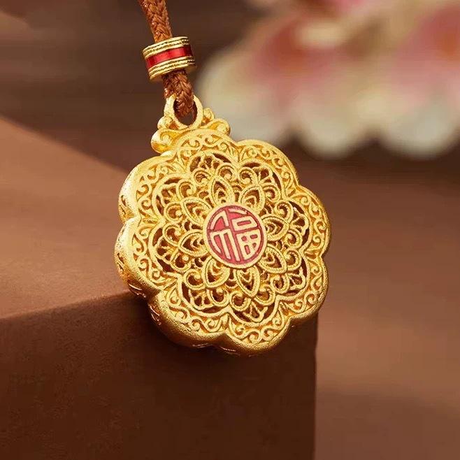 Gold-plated enamel inlaid with diamonds, long sweater chain necklace with lotus and peony flowers, women's pendant accessory, ladies' jewelry