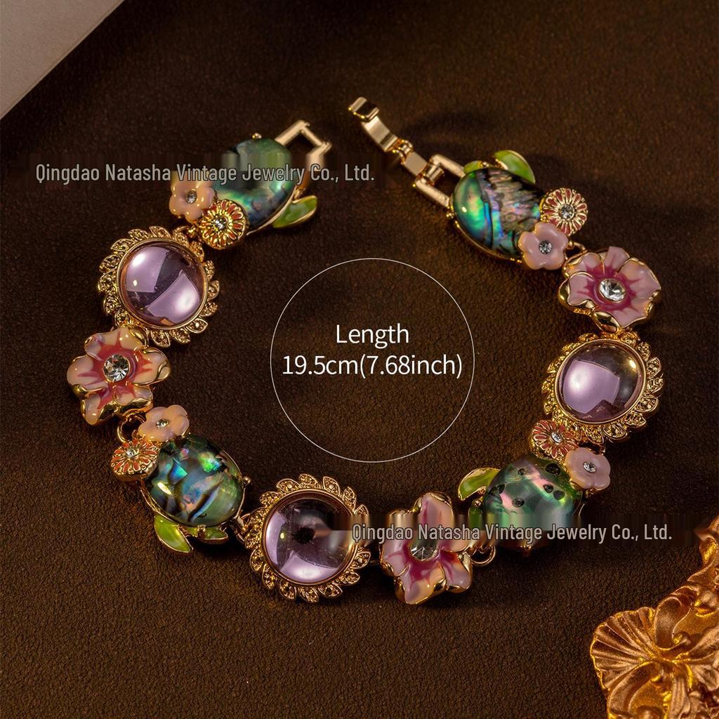 Gebrauchtes High-End Vintage Armband in Süßigkeitenfarben mit Blumenmuster