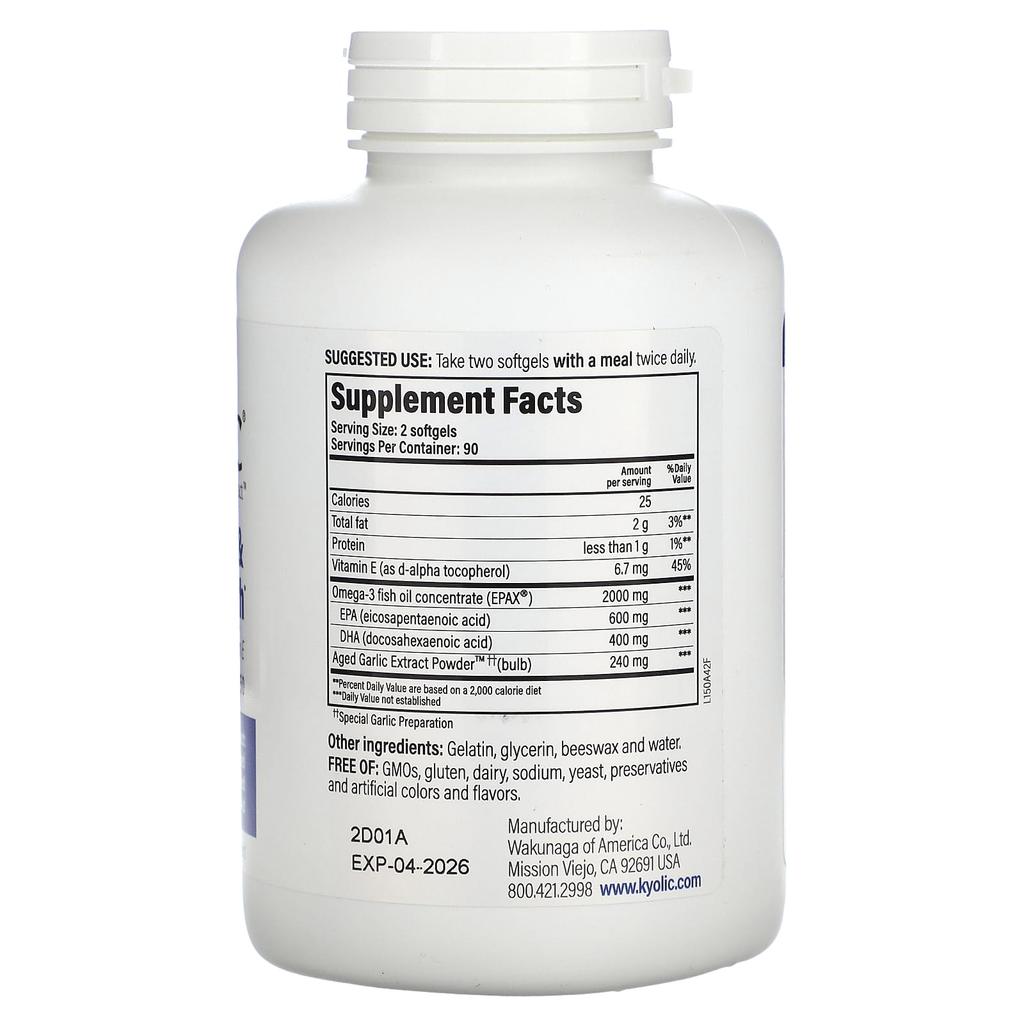 Kyolic, Aged Garlic Extract, Cholesterol and Blood Circulation Health, 180 Softgels