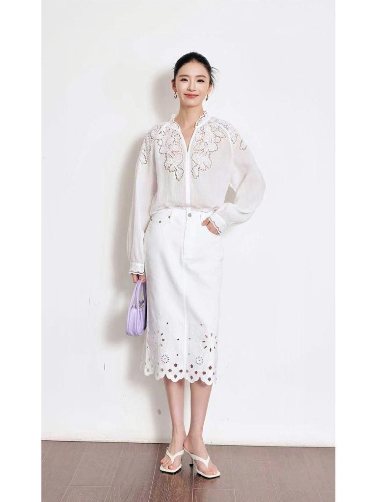 Nanyou 2026 Spring French Style Lace Embroidered Loose Shirt