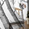 Gray White Birch Tree Branches Sheer Curtains for Living Room Decoration Tulle Voile Organza Window Curtains for Kitchen Bedroom