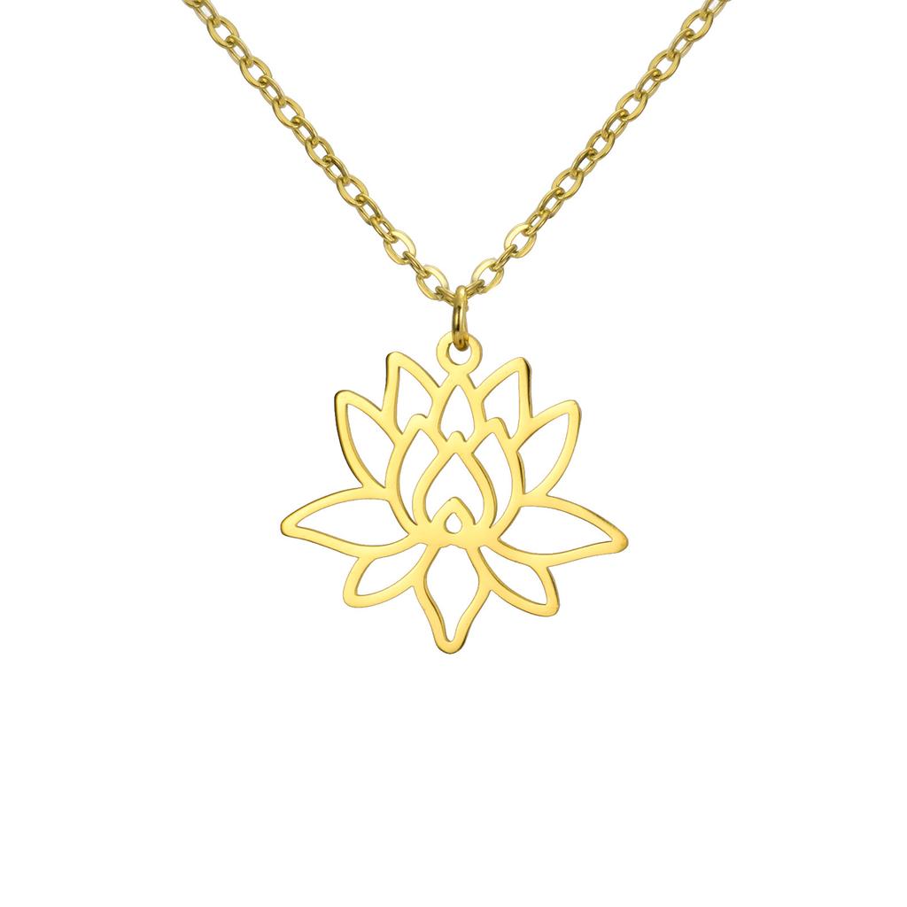 Titanium Steel Cut Lotus Pendant Necklace Women Simple Hollow Floral Jewelry