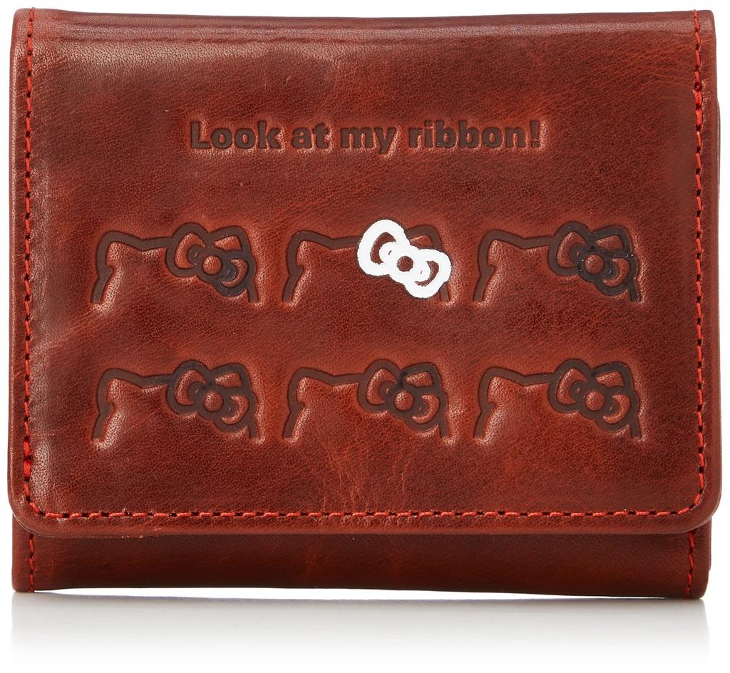 Wallet Hello Kitty Genuine Leather Cowhide Mini Wallet Coin Case Compact Small Wallet Kitty Ribbon Motif Coin Case Mini Wallet Red [Sanrio] Women's
