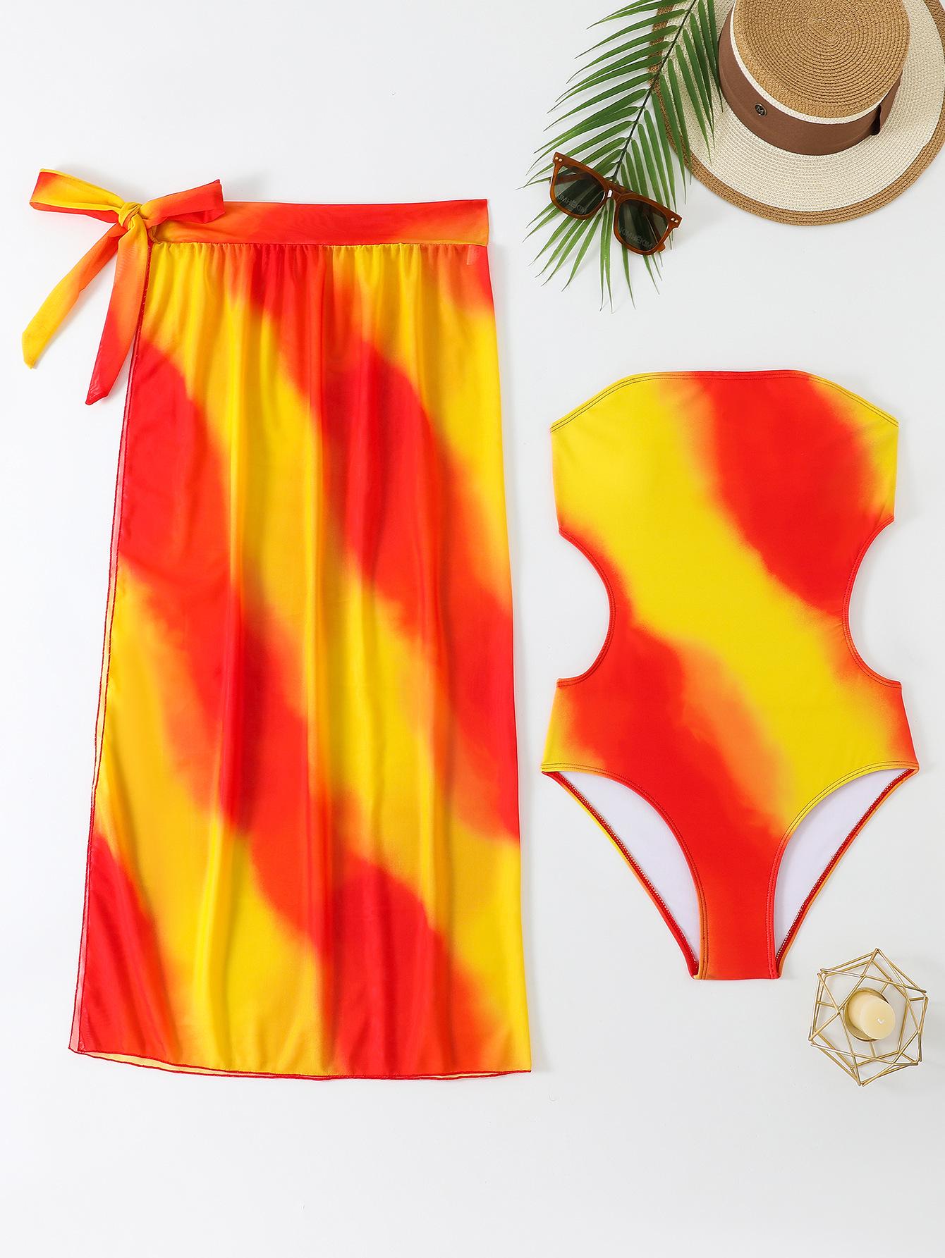 2025 Slimming Tummy Control One-Piece Women s Beach Skirt Swimsuit Large оранжевый