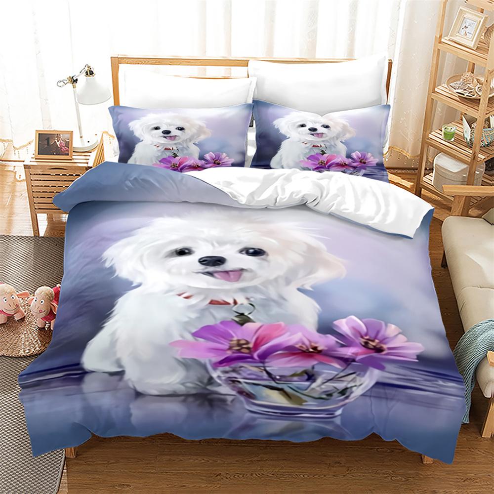 Dog And Cat Duvet Cover Set 3D Print Cute Kawaii Animals King Queen Size Polyester Comforter Cover For Kid Boy Girl Bedding Set