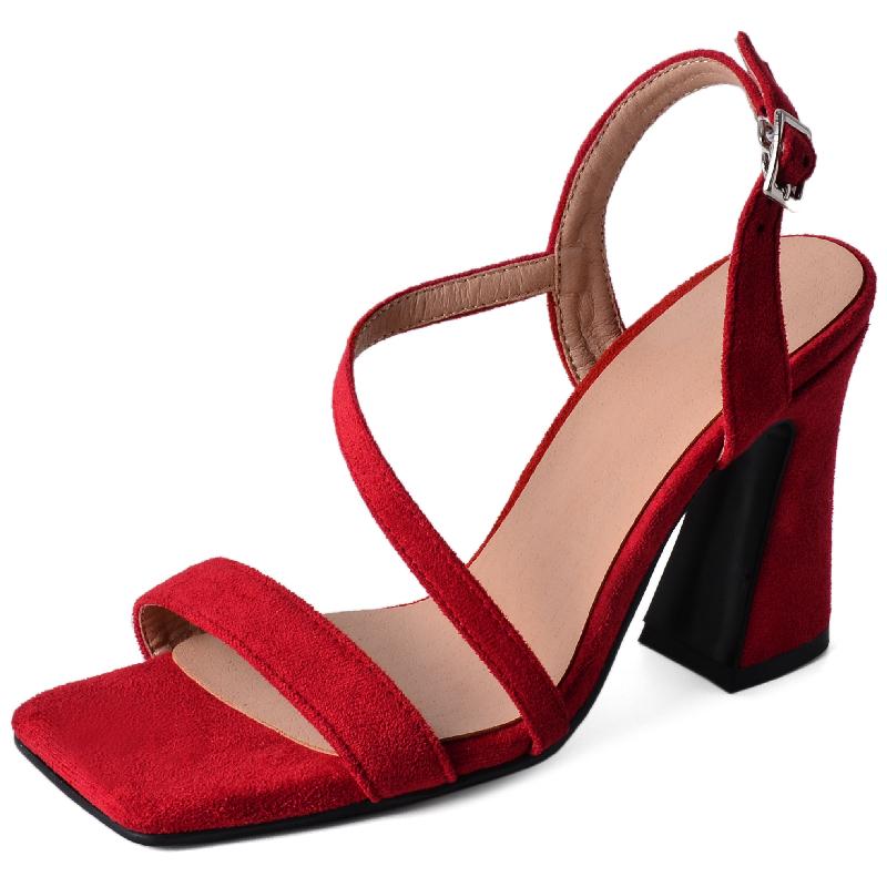 Fashion High Heels Sandals Women Summer Shoes Large Size Red Beige Heeled Flip Flops Ankle Straps Party Wedding Shoes Female