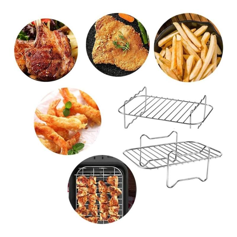 4pcs Air Fryer Rack Silicone Basket Oven Baking Tray Liner Double Layer Roasting Rack for AF400UK Air Fryer Accessories