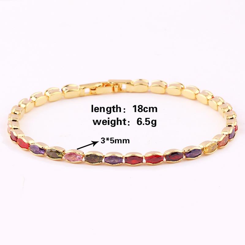18K Gold Plated baguette Cubic Zirconia Bracelet For Women Men Luxury Jewelry Rainbow CZ Tennis Gorgeous Trendy Bangle Girl Gift