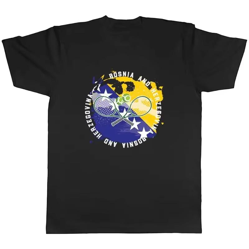 Sports Tennis with Bosnia Flag Unisex Shirt for Unisex Gift 2026 Summer New Unisexs Womens Fashion Oversized Tshirt Street Y2K S