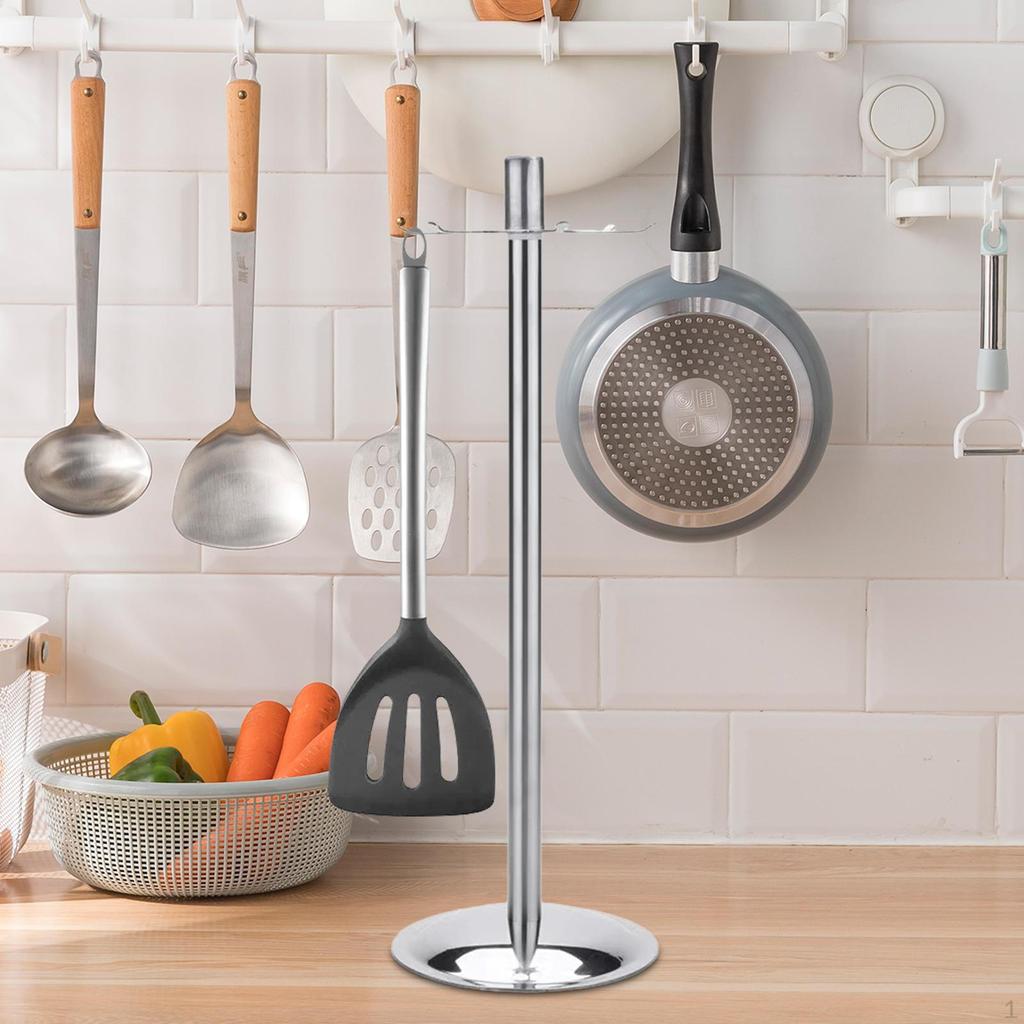 Support De Rangement Pour Ustensiles De Cuisine | Support De Rangement En Acier Inoxydable Avec Crochets – Sans Perçage Pour Spatule, Cuillère, Casseroles Et Poêles