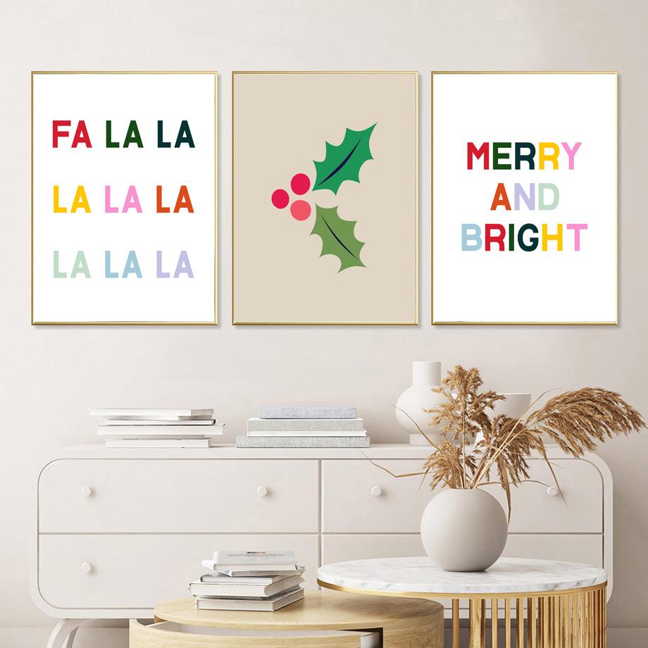 Christmas Gift Wall Art Decor New Year Holiday Poster Canvas Painting Nordic Retro Snowflake Bell Prints Pictures Kid Room Decor