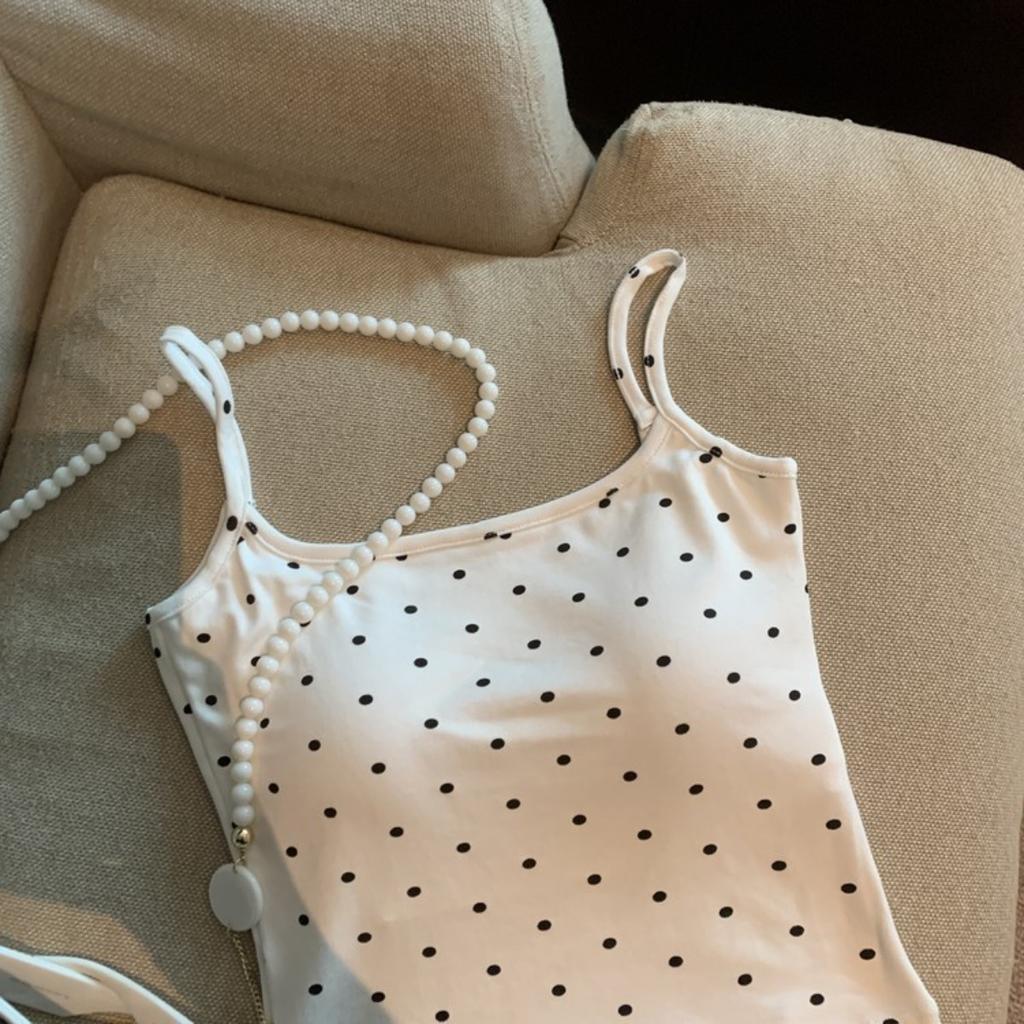 Fashionable Polka Dot with Chest Pads, Strappy Vests, Women's, Backless, Beautiful Back, Outerwear, Anti-glare, Inner Layer with Chest Wrap, Top