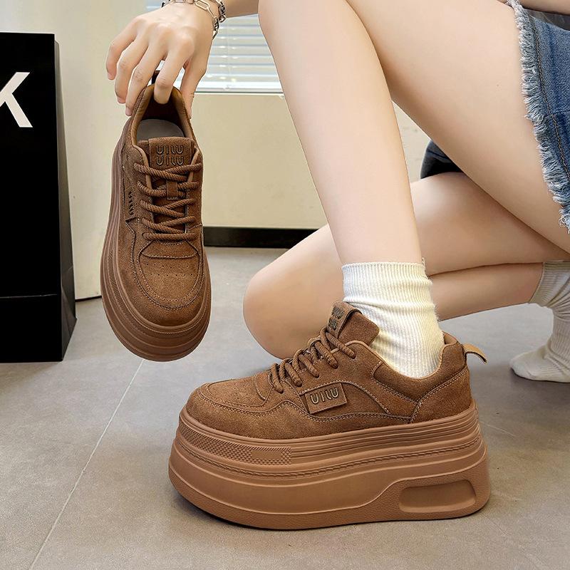 Lace-up Casual Big-headed Single Shoes Women's Spring New Small Thick-soled Muffin Shoes Matte Retro Bread Shoes