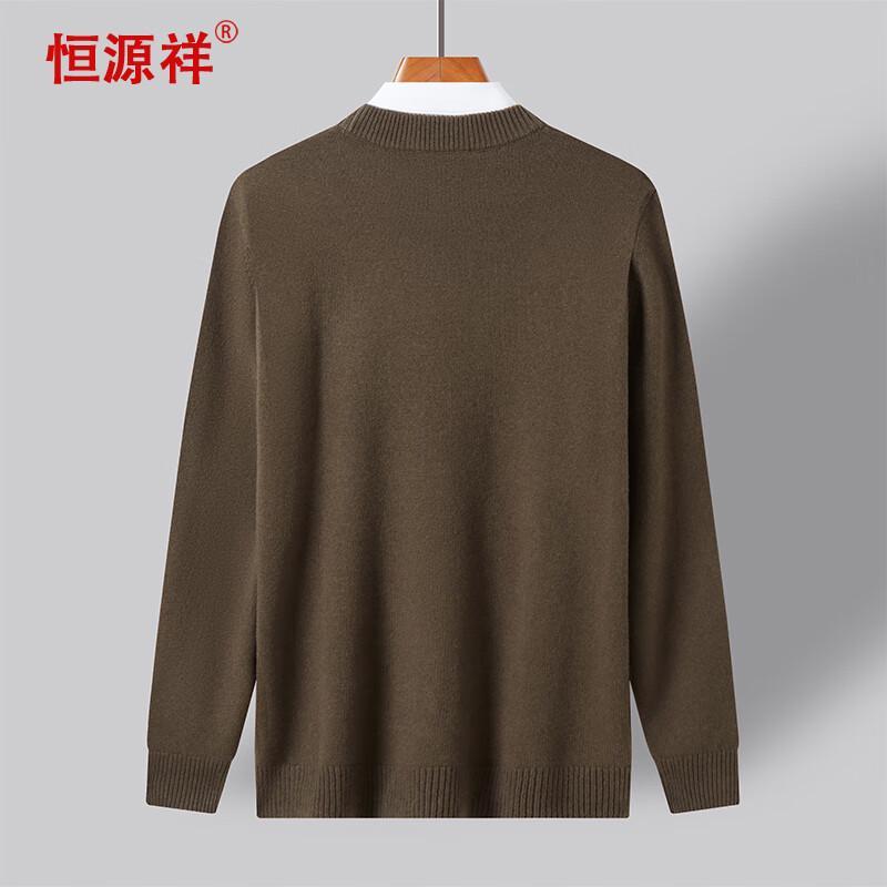 Hengyuanxiang Men's Mid-Aged 100% Wool Thickened Round Neck Sweater