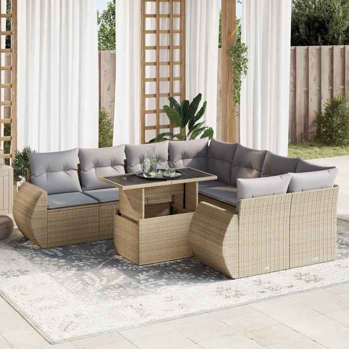 VidaXL Garden Lounge Set with Cushions 9 Pcs Beige Braided Resin 3326610
