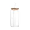 16oz High-Value Transparent Cola Cup with Bamboo Lid & Borosilicate Glass Straw, Logo Printed.