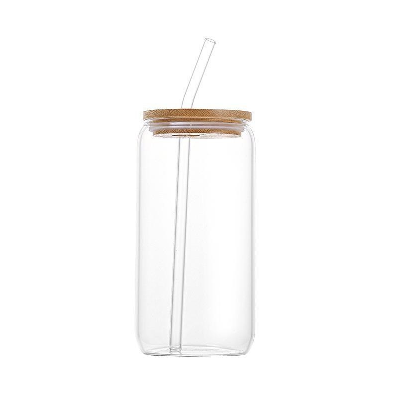 16oz High-Value Transparent Cola Cup with Bamboo Lid & Borosilicate Glass Straw, Logo Printed.