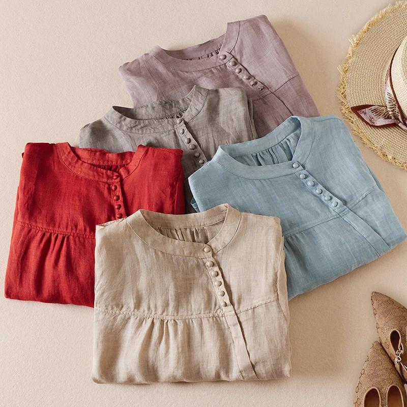 Cămașă de vară pentru femei, stil casual literar lejer, design uni, top pulover