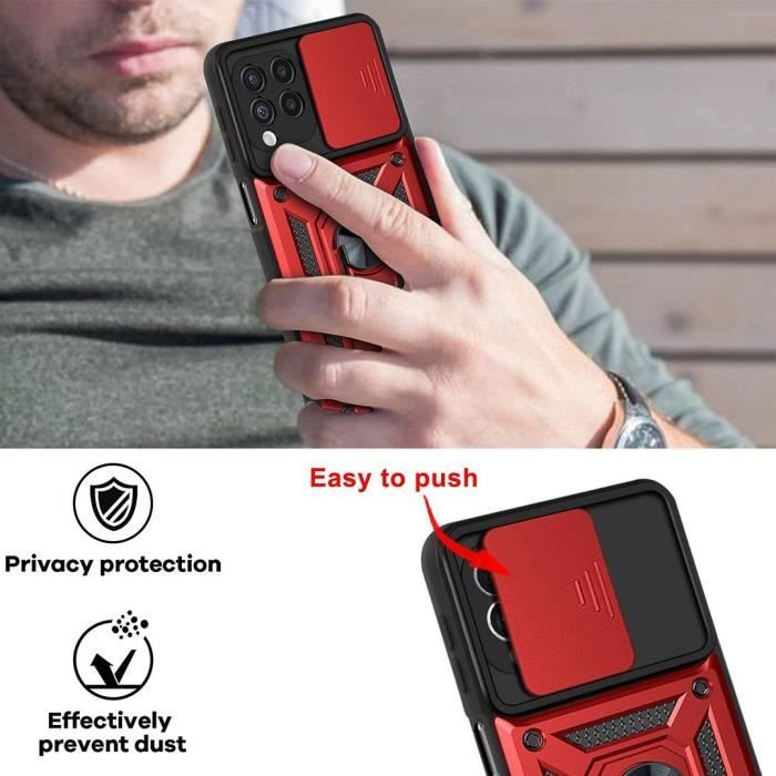 Coque et Verres de Protection - Samsung - A22 4G - Rouge - Antichoc - Cache Caméra Anti-Rayure