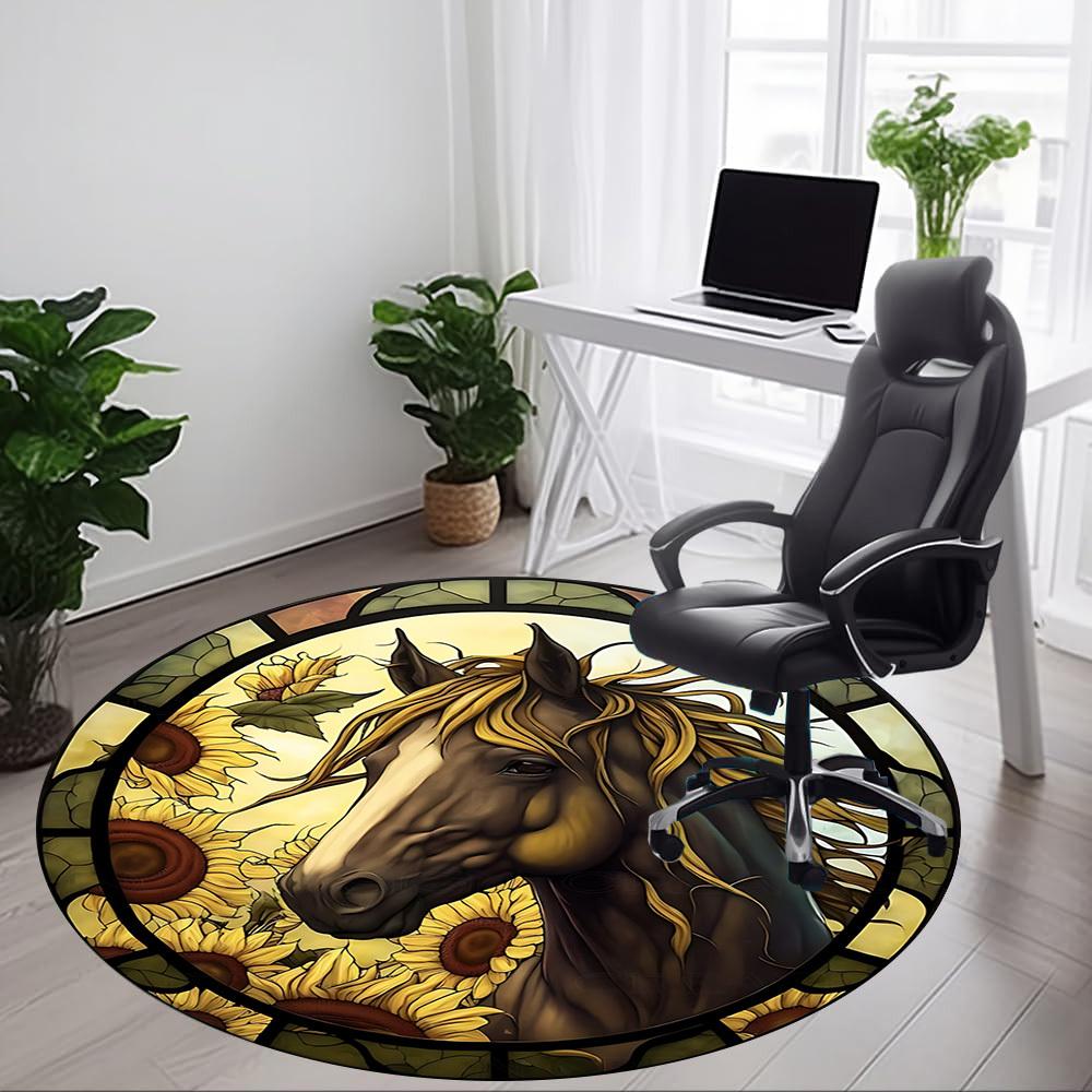 1pc Stained Glass Horse Chair Carpet for Office, Soft Comfortable Mat For Office, Living Room, Bedroom, Machine Washable Carpet yy251112154