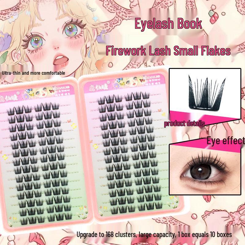 Magic Fairy Lightweight Glue-Free False Eyelash Set - Realistic, Dense, Firework Lashes in Large Capacity Book. 10-13