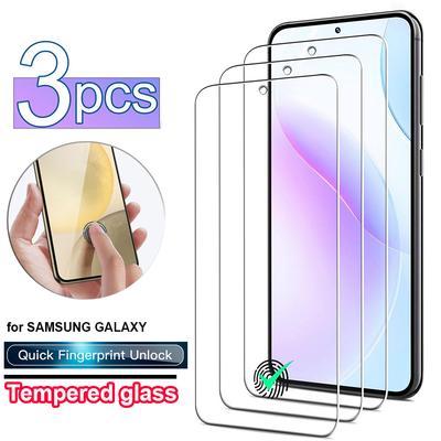 3 pezzi Supporto per impronte digitali ID Pellicola protettiva per schermo in vetro temperato per Samsung Galaxy S25 Ultra 5G S24 S23+ S22 S21 FE S25 edge Pellicola protettiva per schermo in vetro temperato