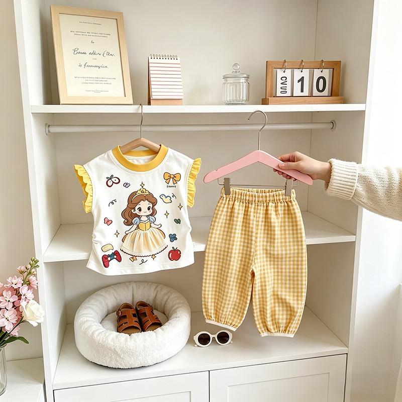 Girls Summer Ice Silk Camisole Dress and Flare Cropped Pants Set – Sleeveless Two Piece Outfit for Kids