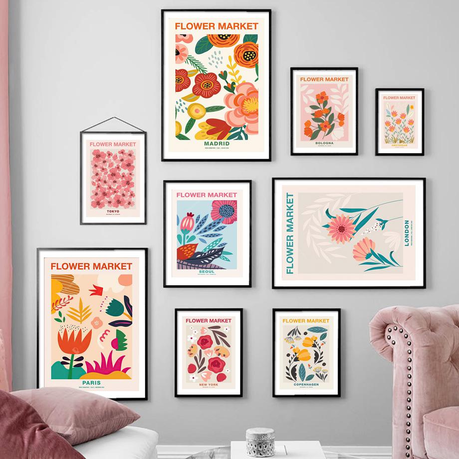 Väggkonsttryck Canvasmålning New York Madrid Matisse Retro Tokyo Blomstermarknad Nordisk affisch Inredningsbilder för vardagsrummet