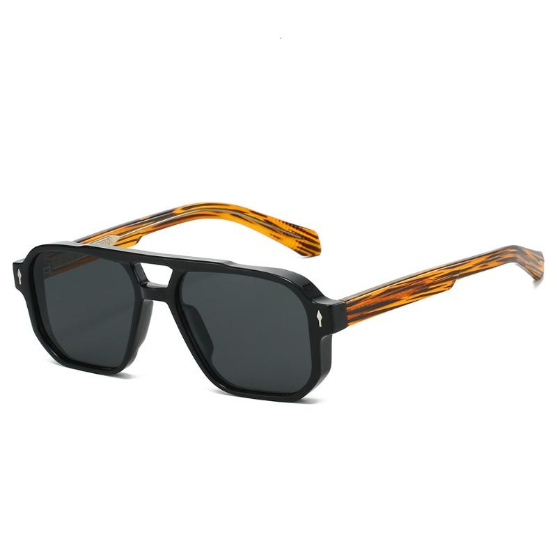 Propionic Retro Men Pilot Sunglasses Uv400 High-end Large Frame Metal Insert Square Rivet Sunglasses