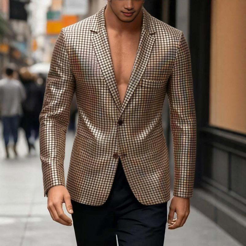 Mens Sequined Blazer Nightclub Party Performance Fashion Casual Suit Jacket