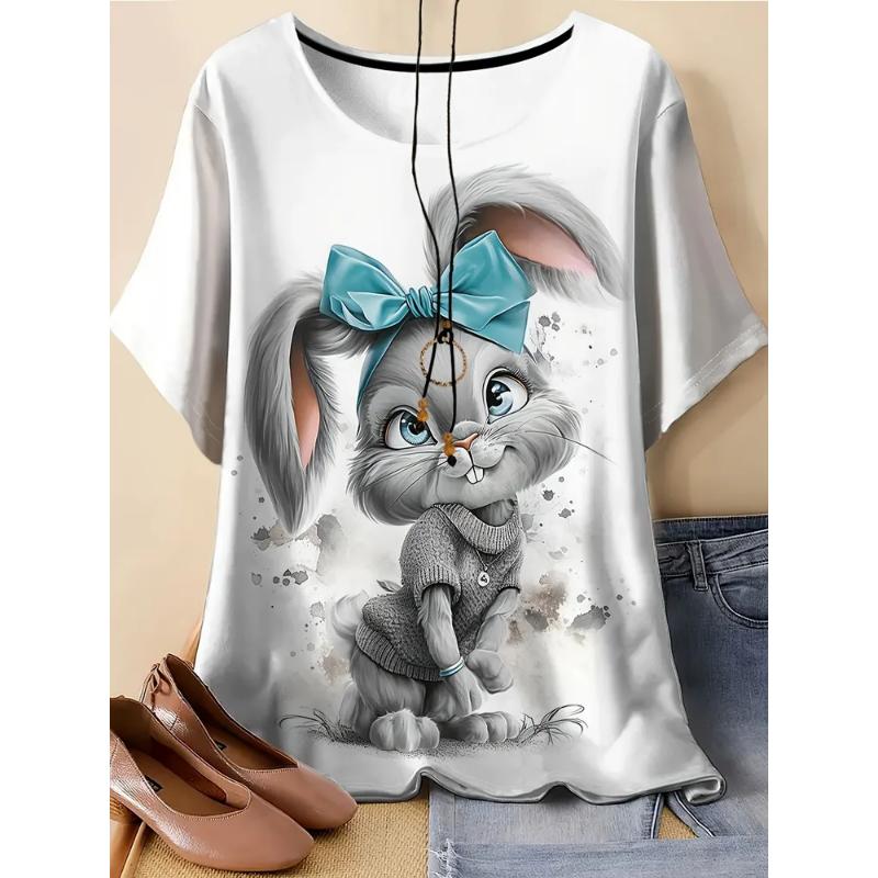 Fashion Women's Crew Neck Short Sleeve 3D Animal Color Printing Animal Short Sleeve Crew Neck T-Shirt