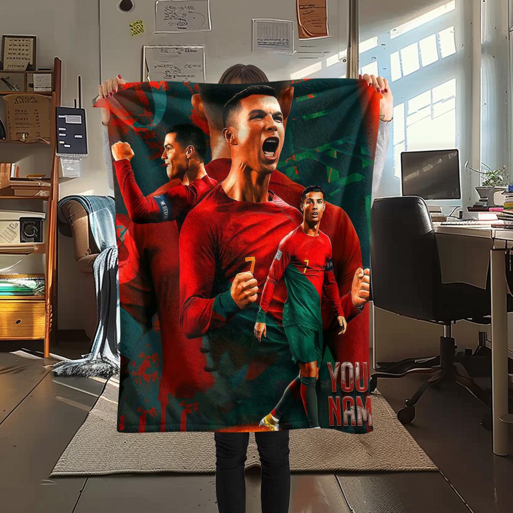 1PC Custom Name CR7 Patterned Flannel Blanket Suitable For All Seasons for Home Decor Warmth and Comfort Gifts Holiday Present -HE117